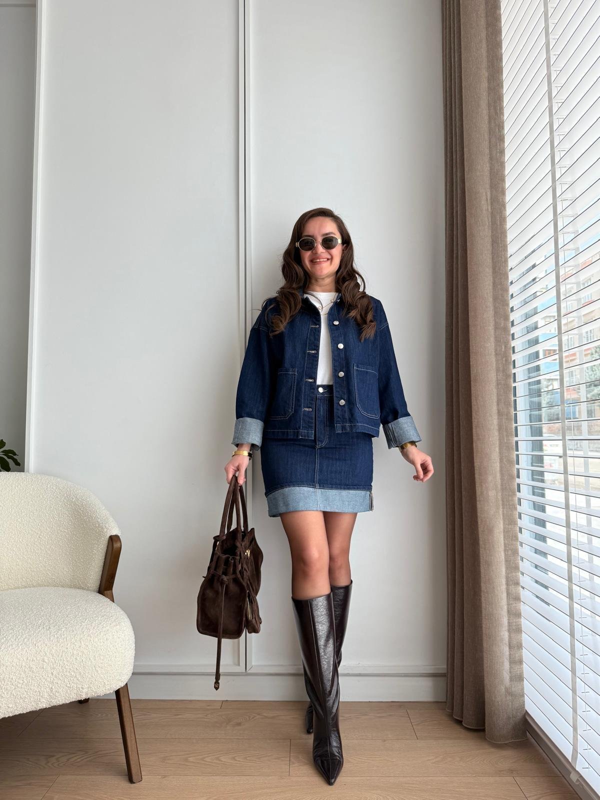Lacivert Double Bilek Detaylı Cepli Denim Ceket 5669