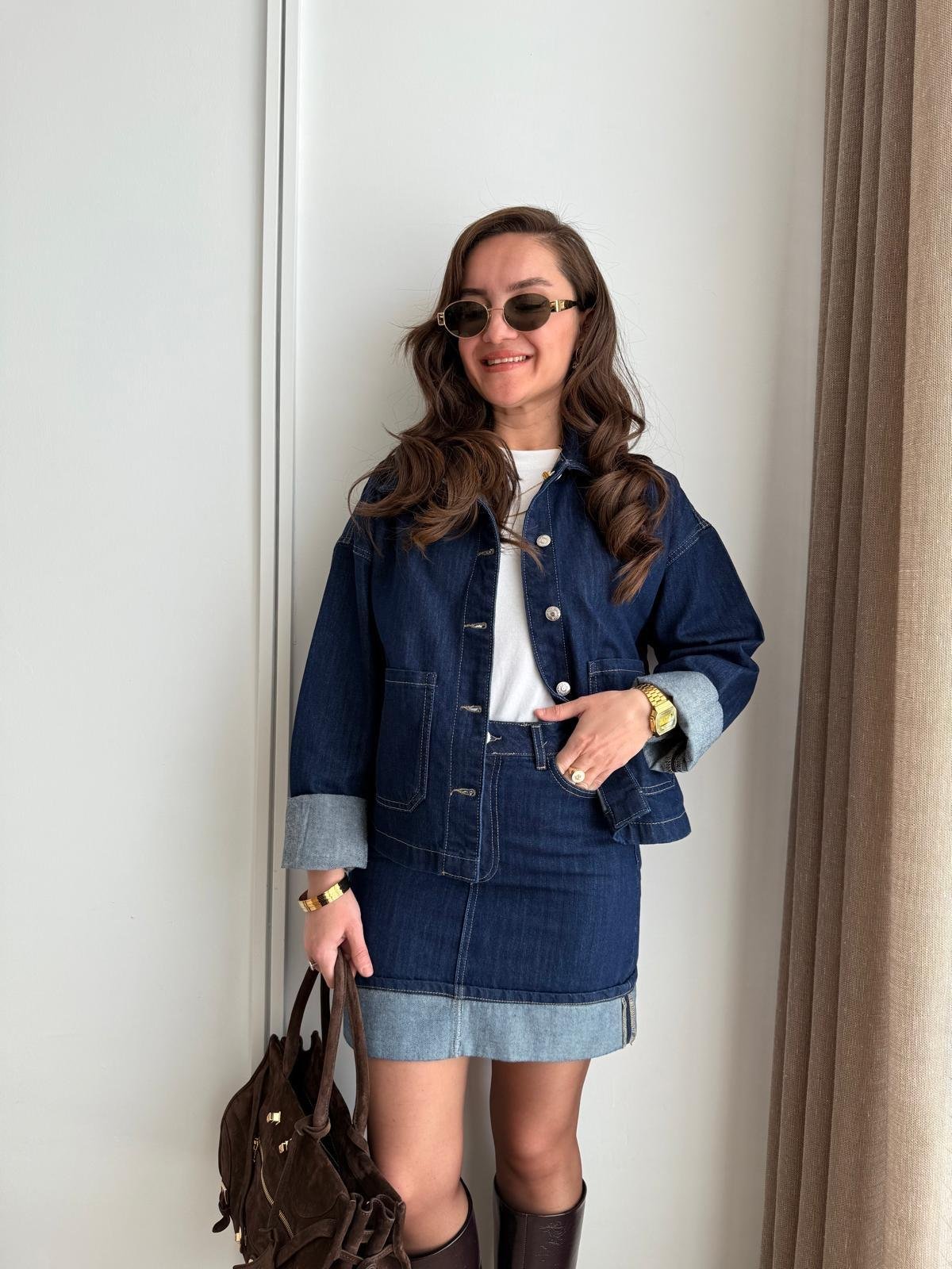 Lacivert Double Bilek Detaylı Cepli Denim Ceket 5669