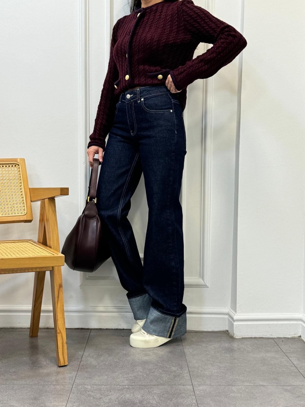 Lacivert Double Paça Detaylı Geniş Jean 71752