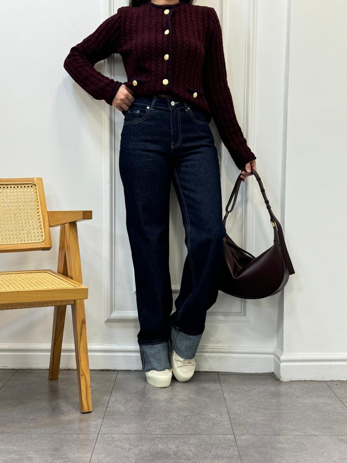 Lacivert Double Paça Detaylı Geniş Jean 71752