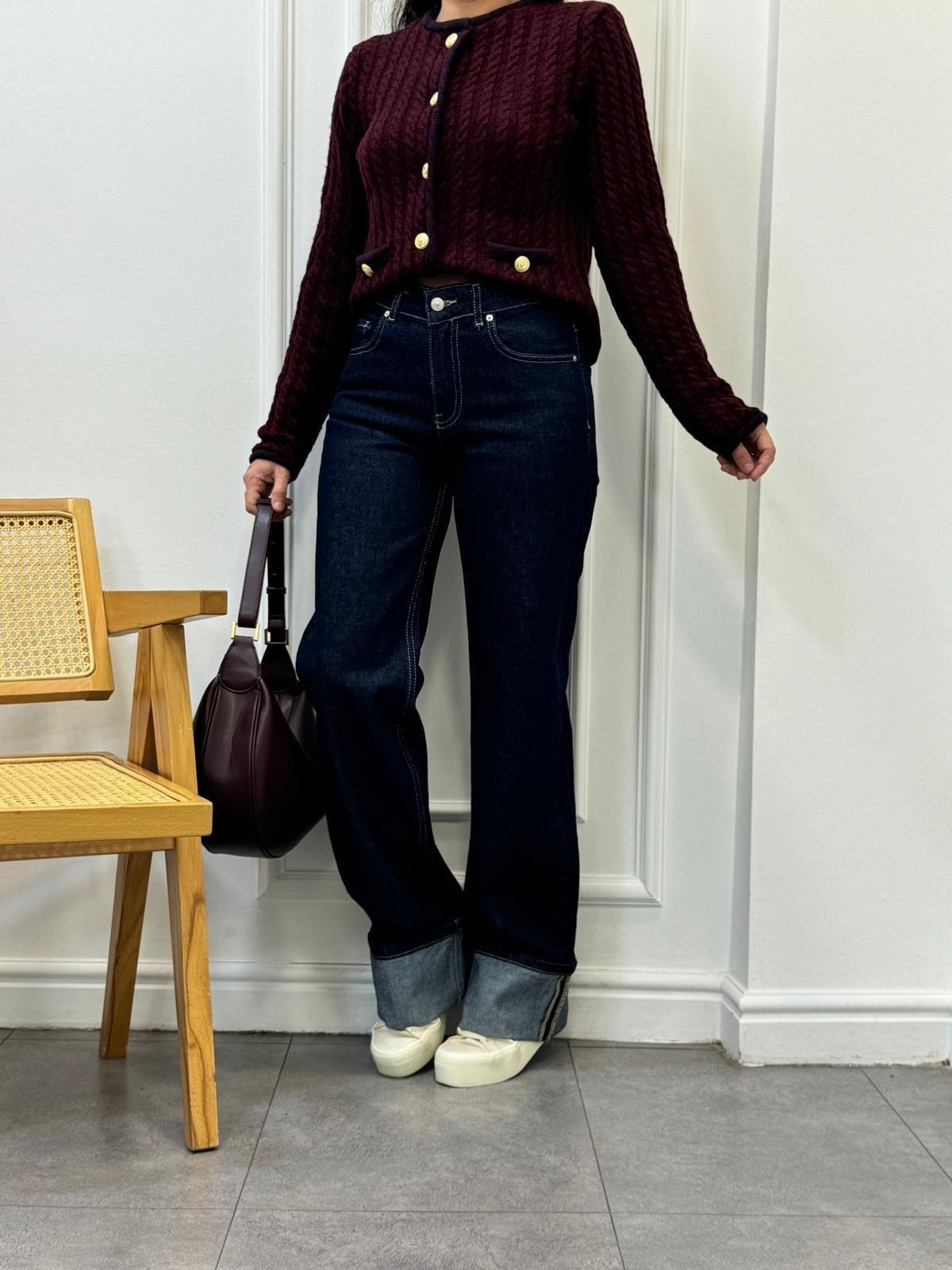 Lacivert Double Paça Detaylı Geniş Jean 71752