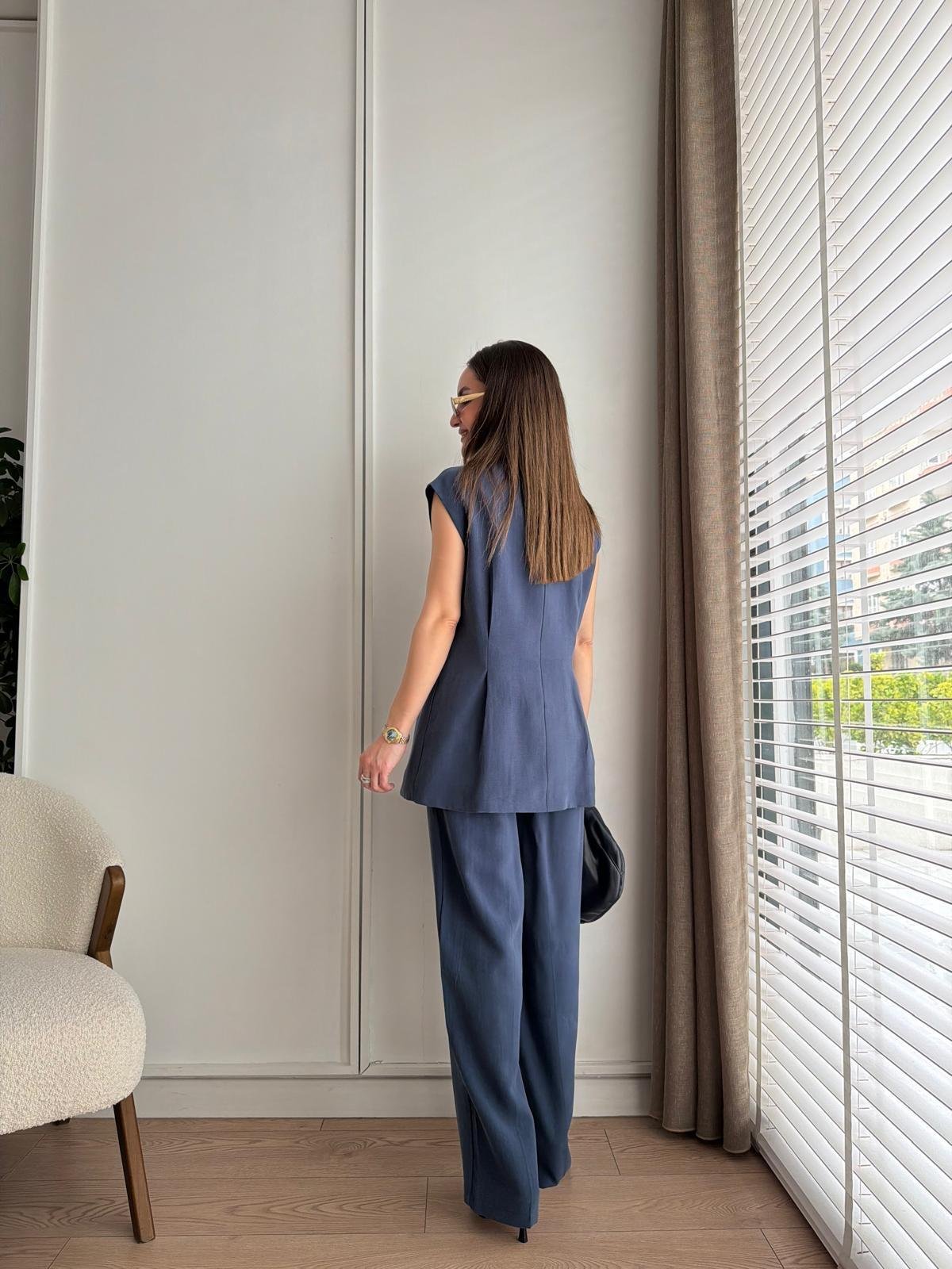 Lacivert Düğme Detaylı Yelek Pantolan Takım 580784