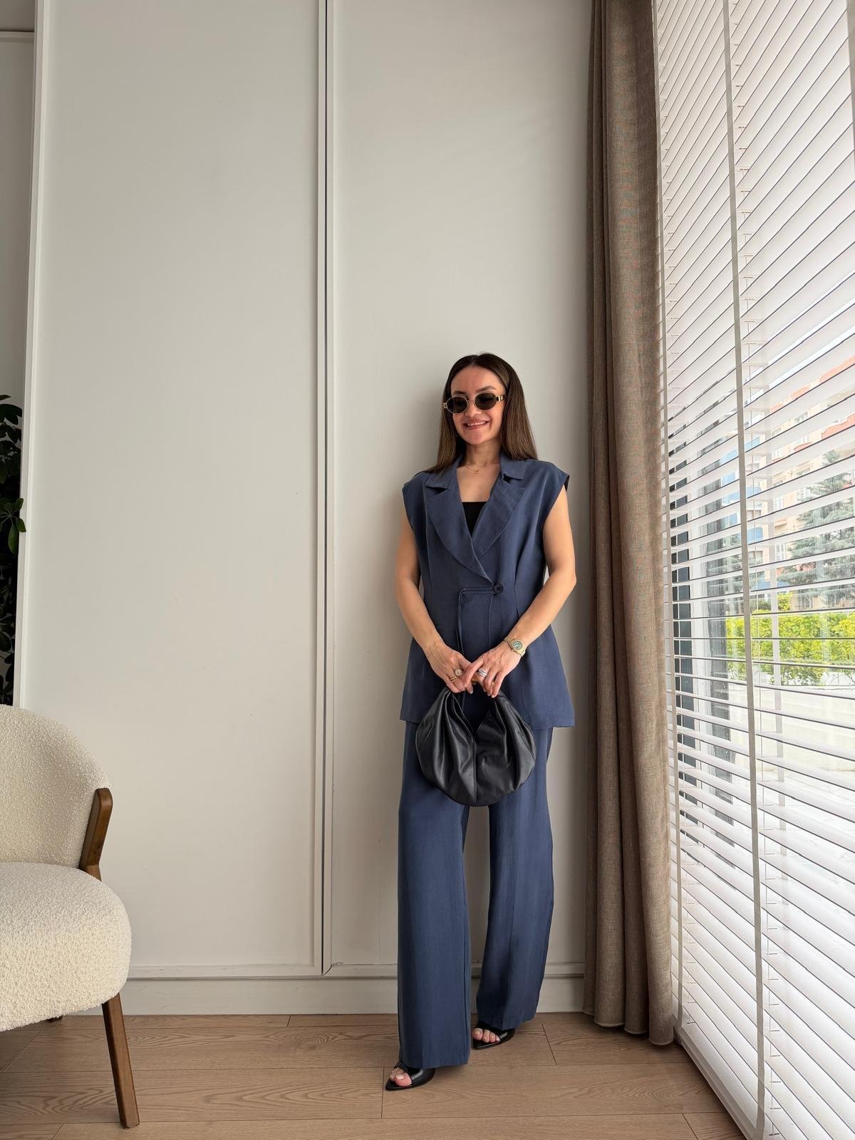 Lacivert Düğme Detaylı Yelek Pantolan Takım 580784