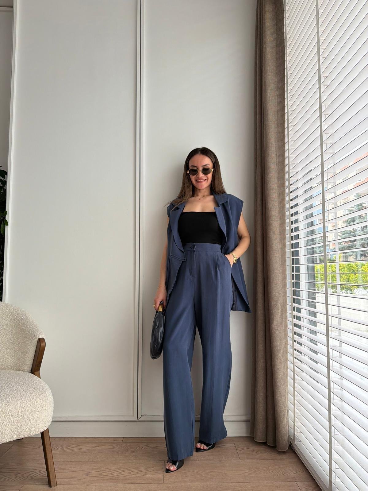 Lacivert Düğme Detaylı Yelek Pantolan Takım 580784
