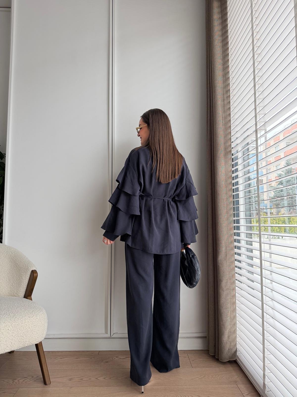 Lacivert Fermuarlı Kol Detaylı Takım 8880