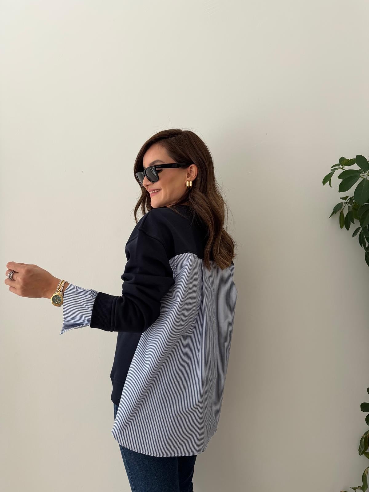 Lacivert Garnili Gömlek Detaylı Sweatshirt 30201