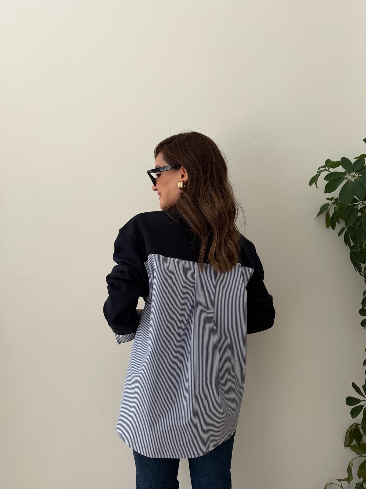 Lacivert Garnili Gömlek Detaylı Sweatshirt 30201