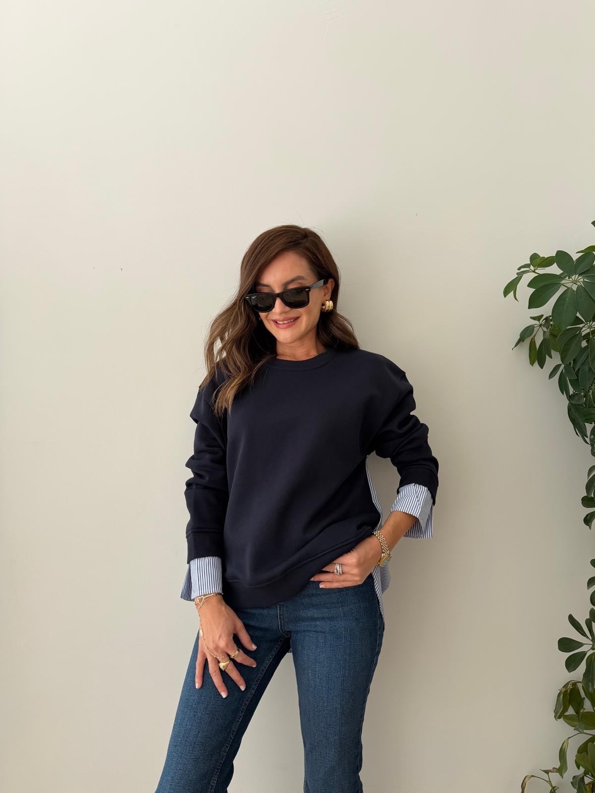 Lacivert Garnili Gömlek Detaylı Sweatshirt 30201