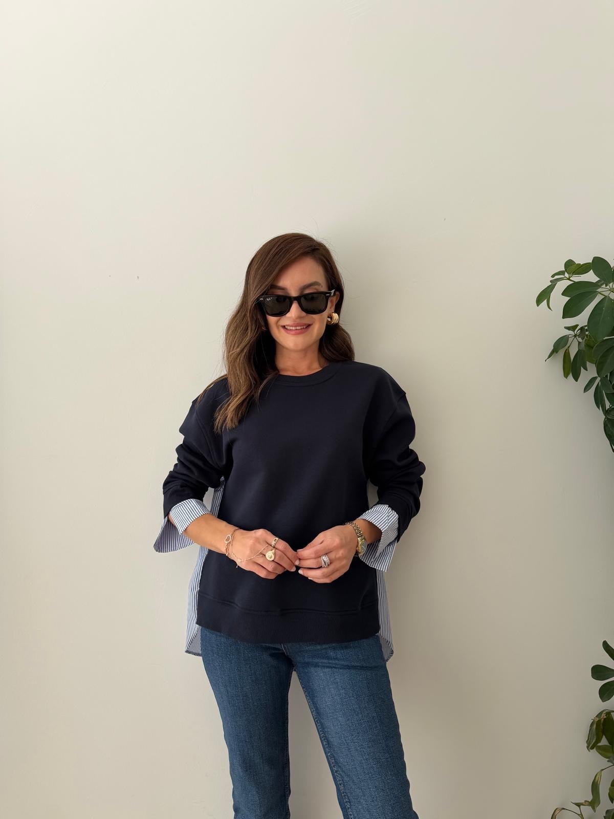 Lacivert Garnili Gömlek Detaylı Sweatshirt 30201