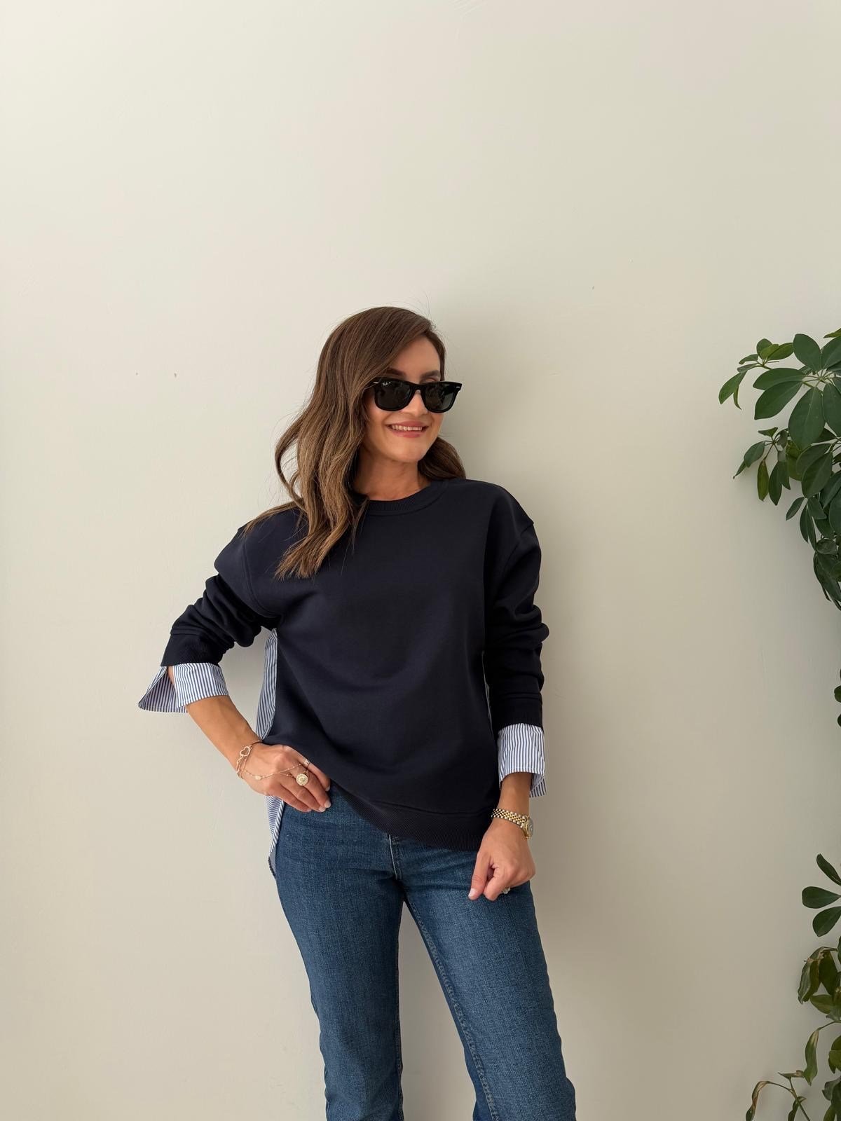 Lacivert Garnili Gömlek Detaylı Sweatshirt 30201