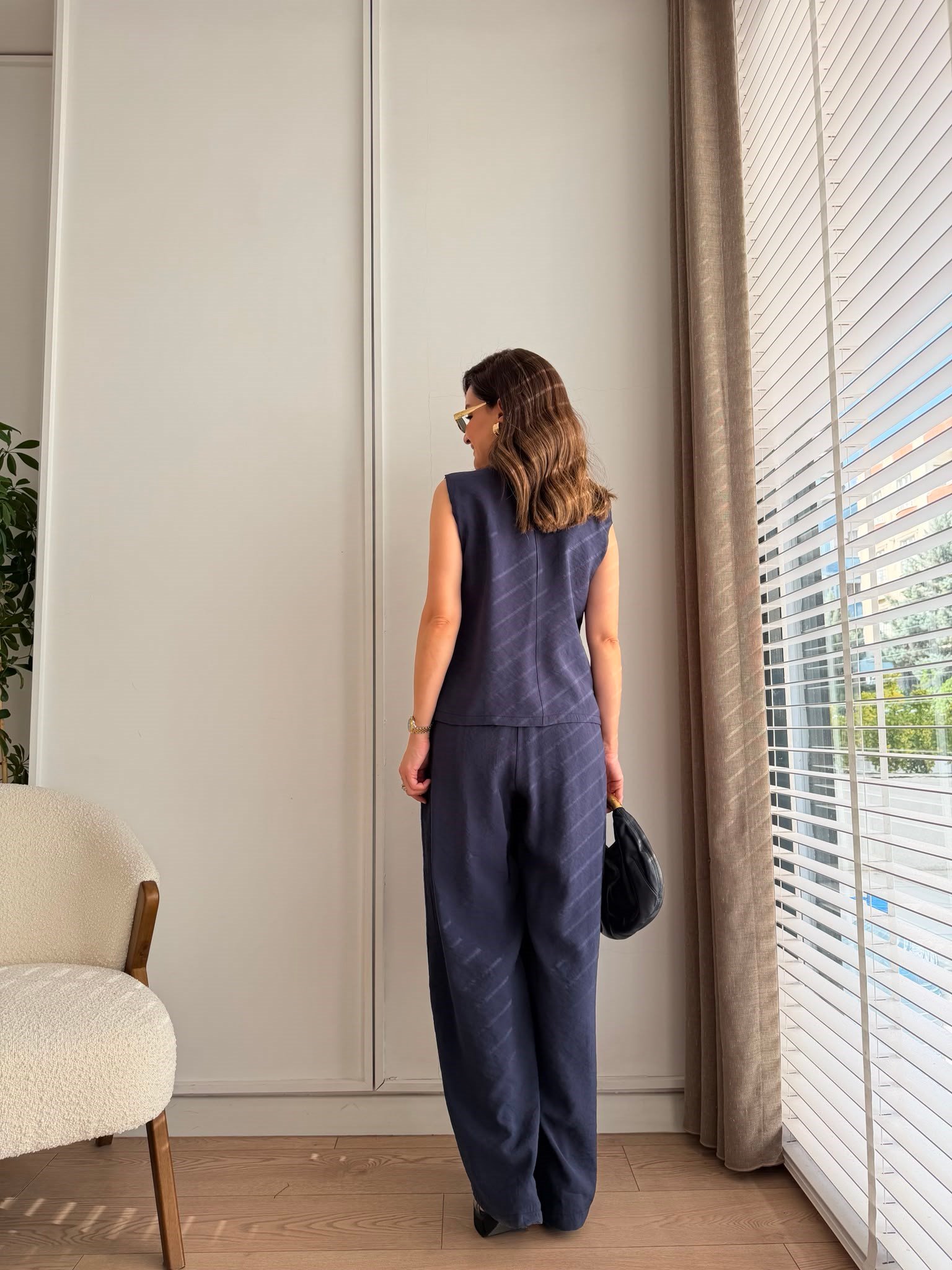 Lacivert Garnili Tensel Yelek Pantolon Takım 3105