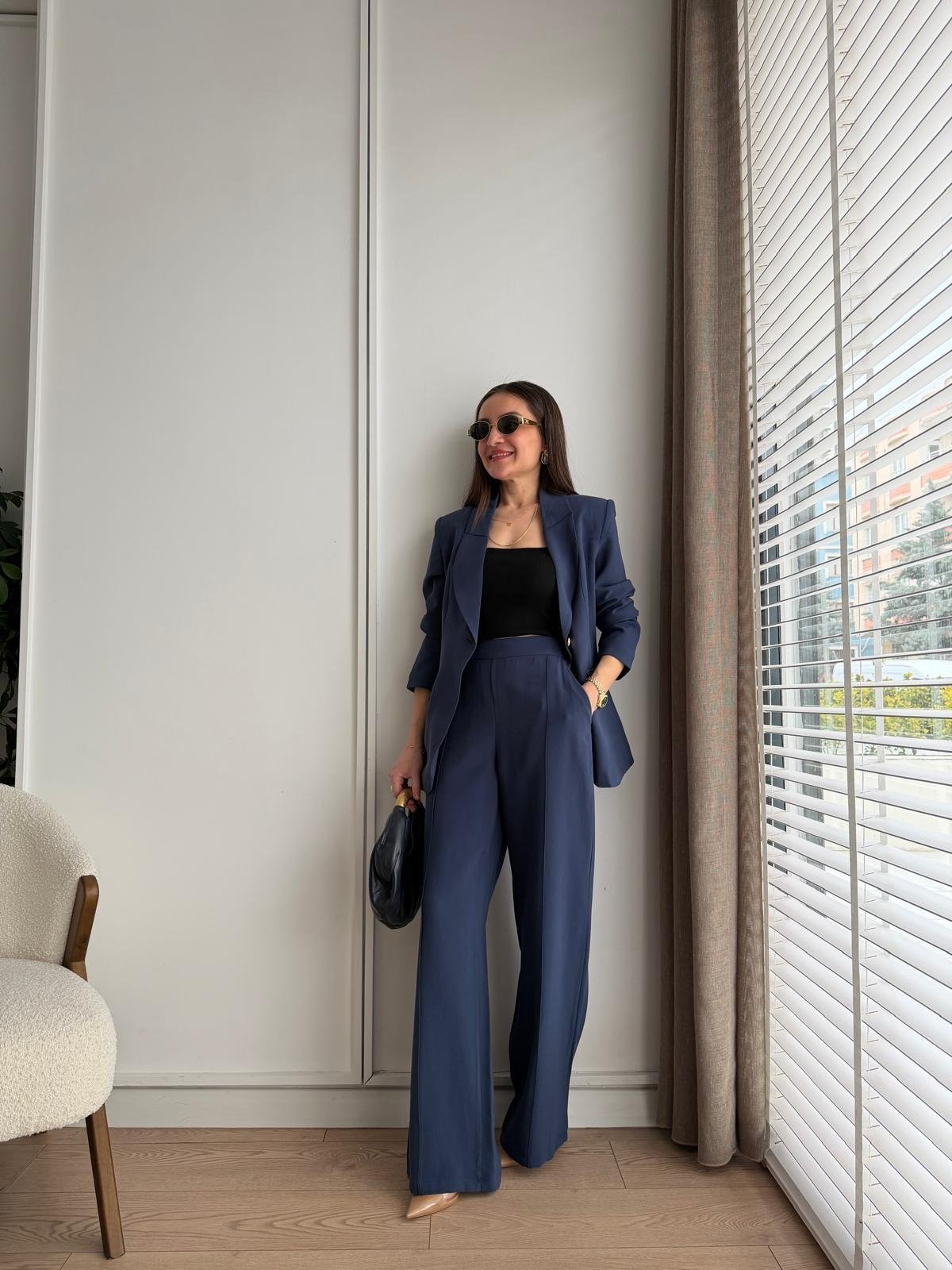 Lacivert Gold Tek Düğmeli Ceket Pantolon Takım 9031