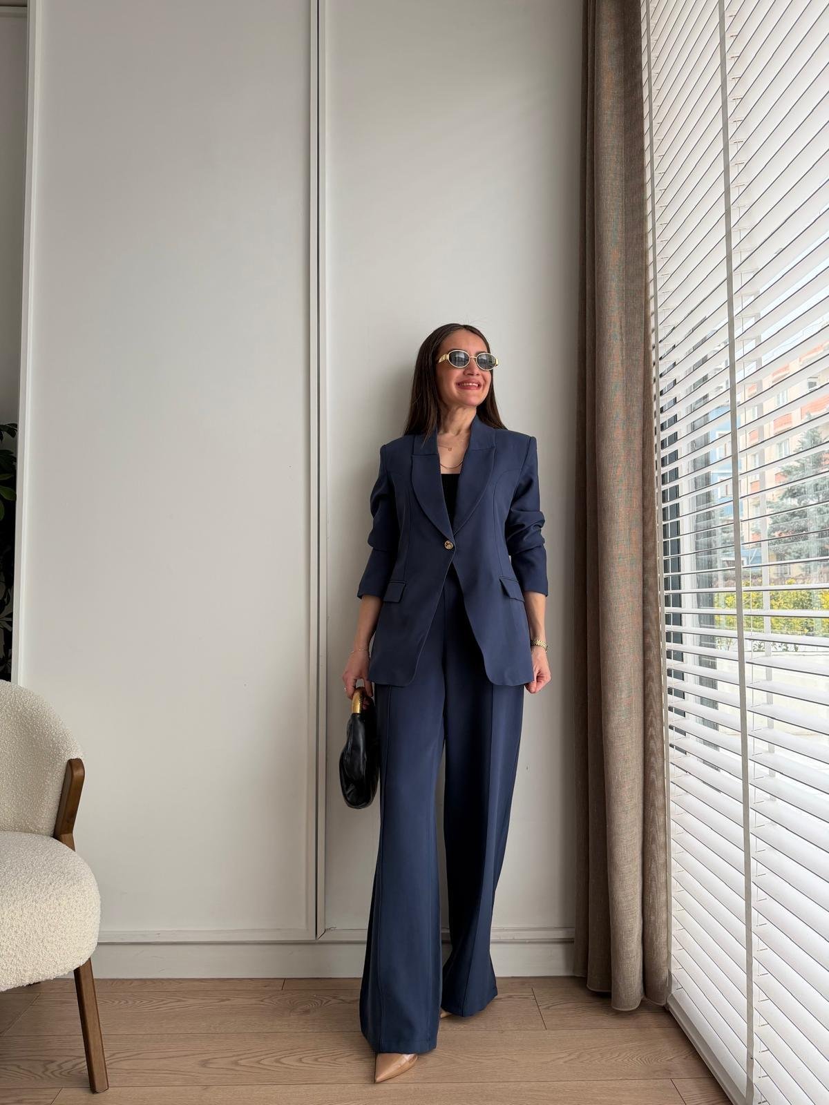Lacivert Gold Tek Düğmeli Ceket Pantolon Takım 9031