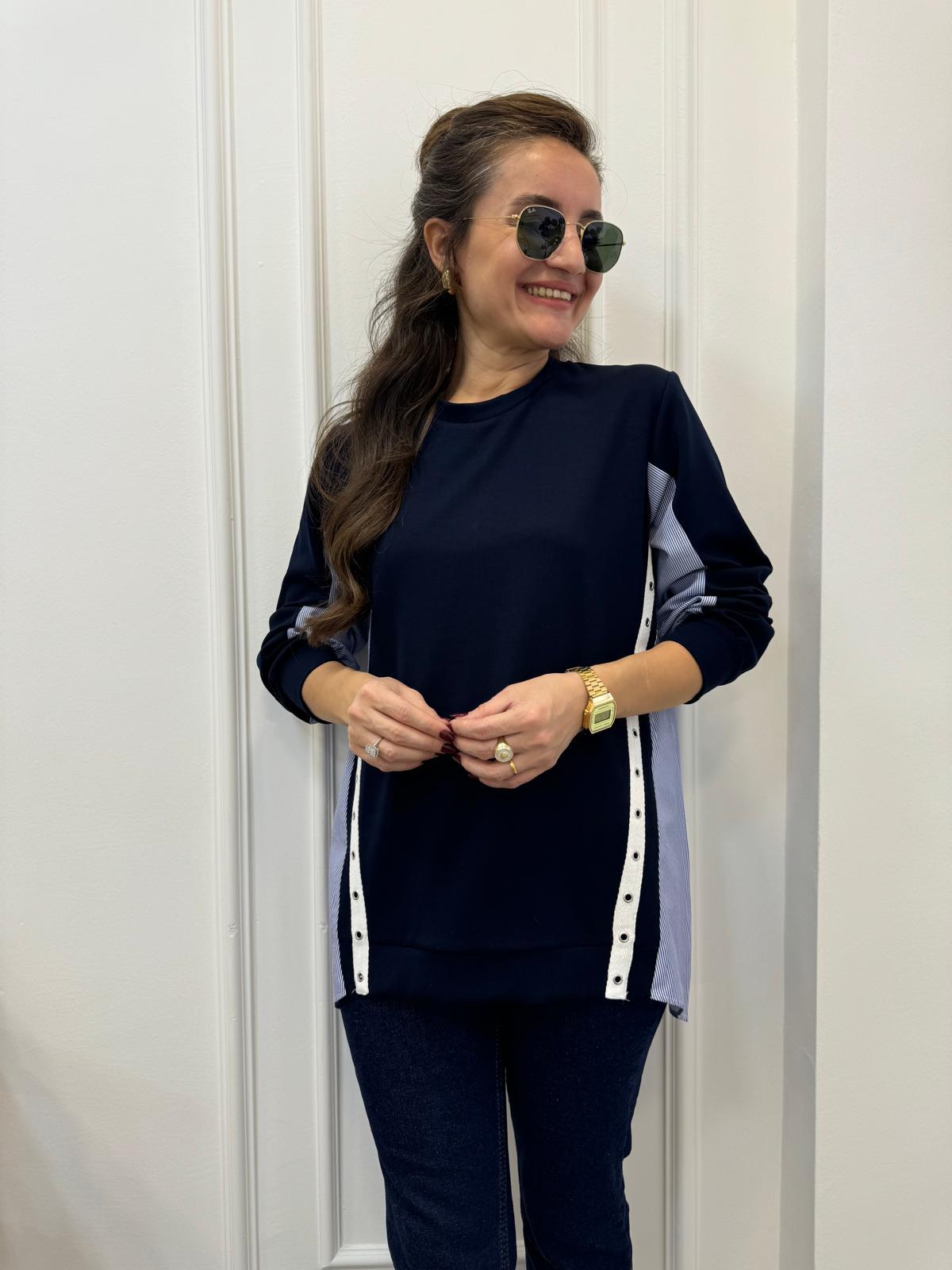 Lacivert Gömlek Detaylı Modal Sweatshırt 2853