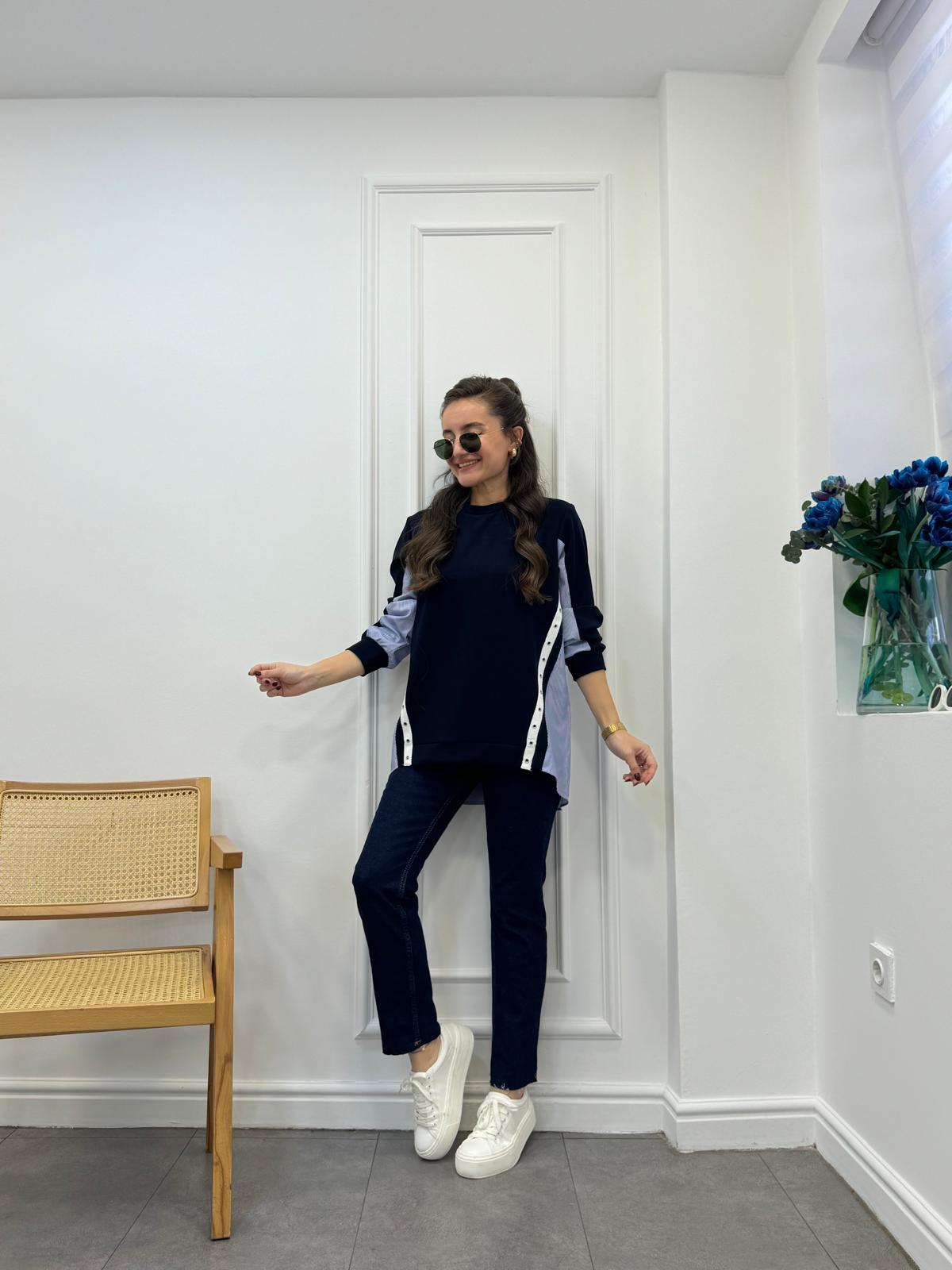 Lacivert Gömlek Detaylı Modal Sweatshırt 2853