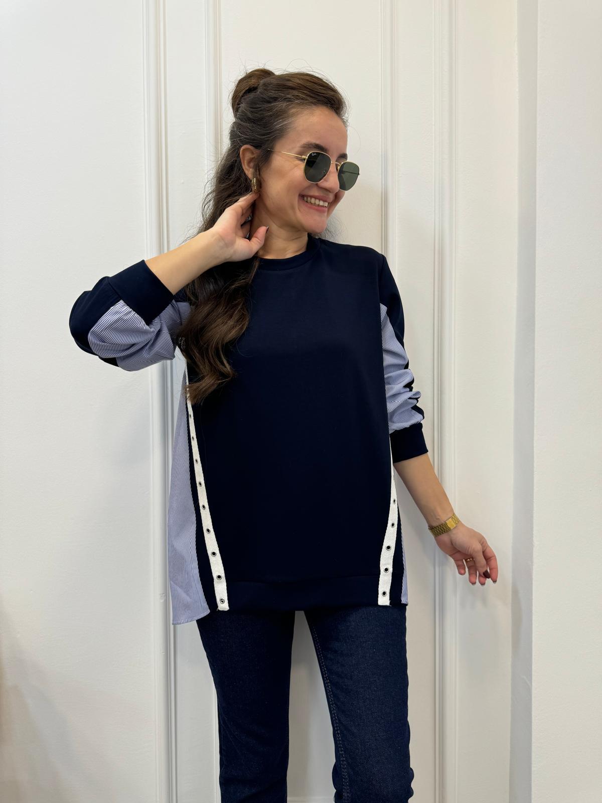 Lacivert Gömlek Detaylı Modal Sweatshırt 2853