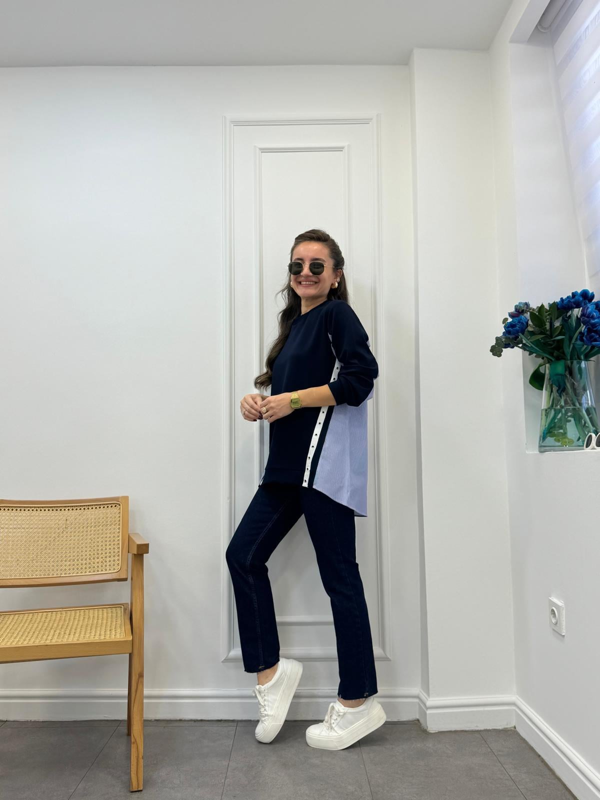 Lacivert Gömlek Detaylı Modal Sweatshırt 2853