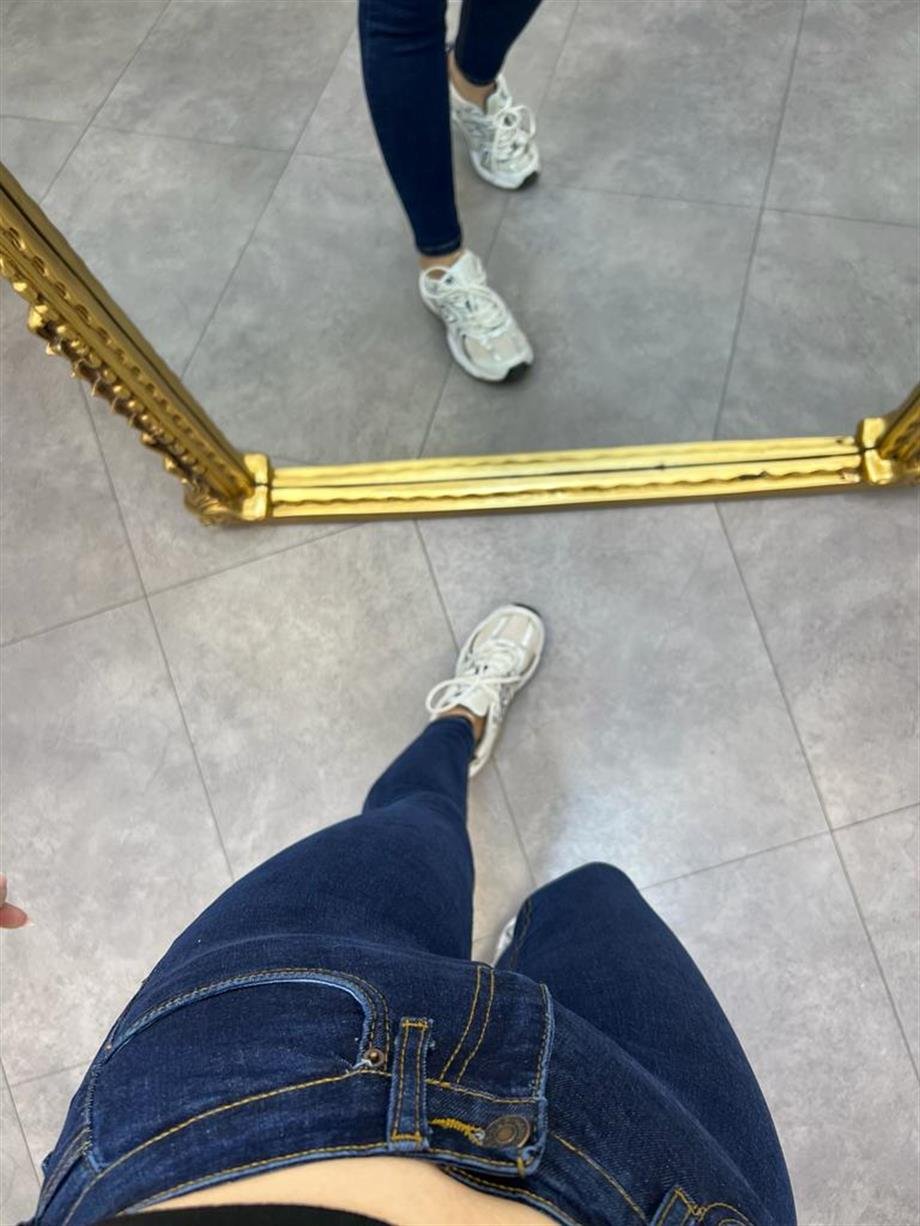 Lacivert Kahve Dikişli Ultra Likralı Yüksek Bel Orijinal Sknny Jean 1601