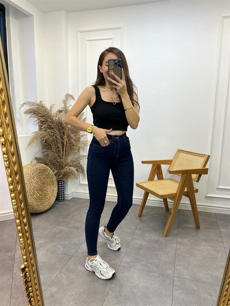 Lacivert Kahve Dikişli Ultra Likralı Yüksek Bel Orijinal Sknny Jean 1601