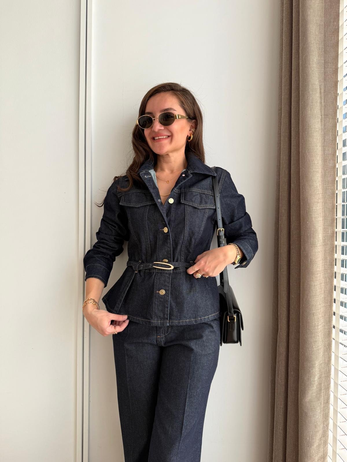 Lacivert Kemer Detaylı Düğmeli Denim Ceket D857