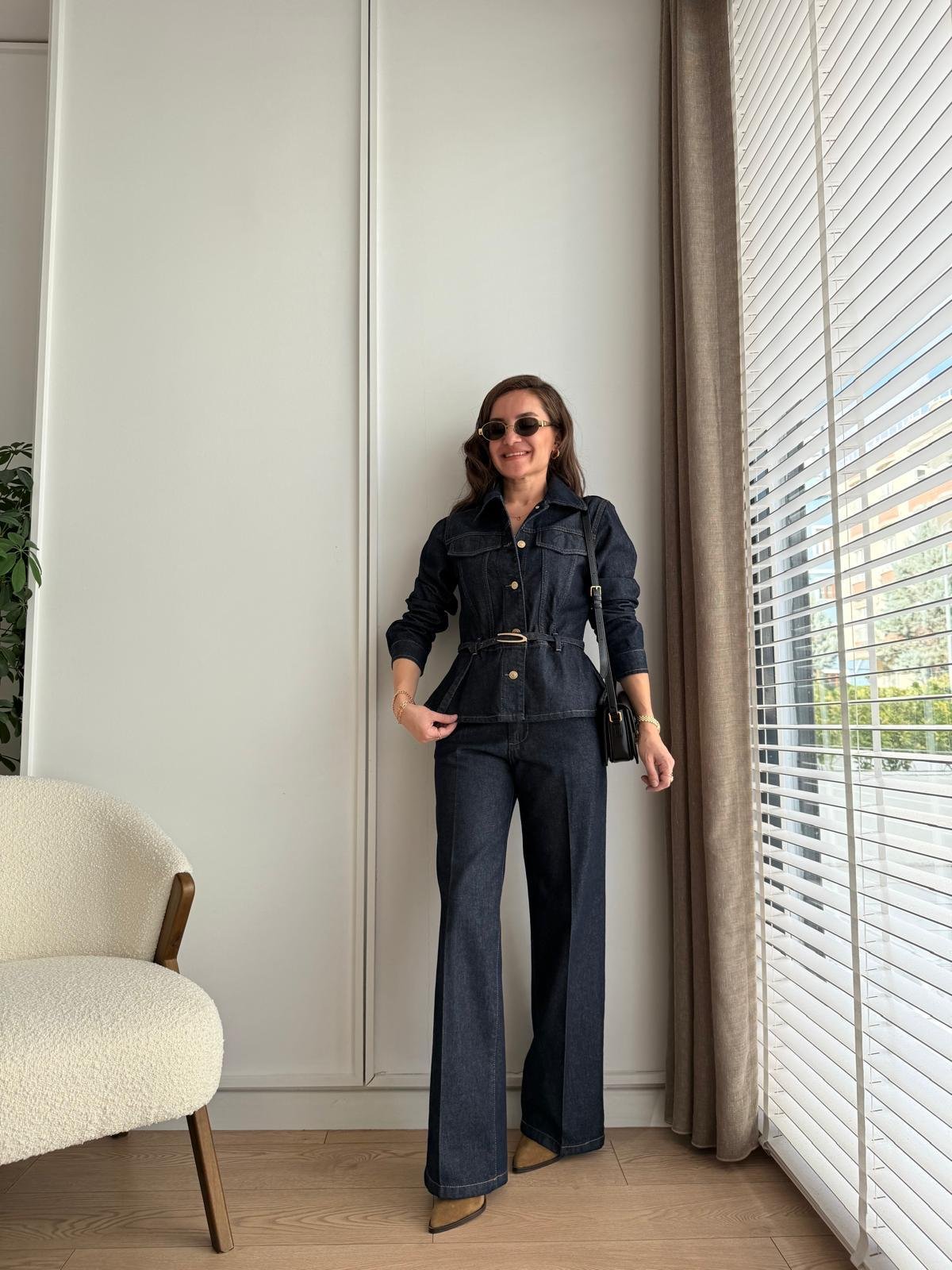 Lacivert Kemer Detaylı Düğmeli Denim Ceket D857