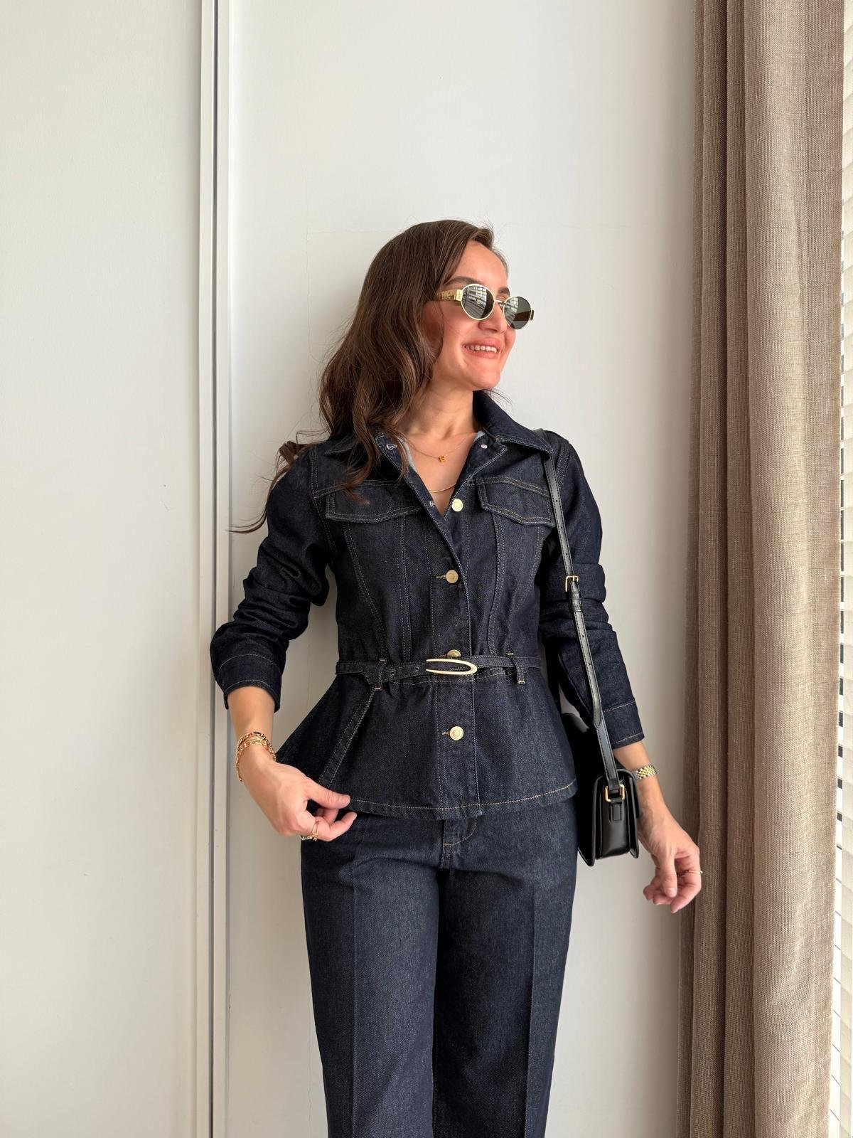Lacivert Kemer Detaylı Düğmeli Denim Ceket D857