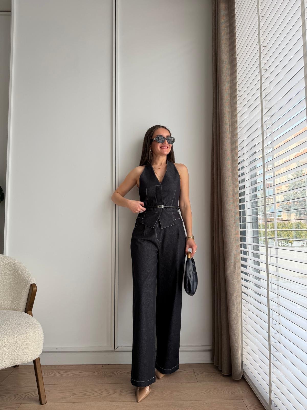 Lacivert Kemerli Yelek Pantolon Takım 8919