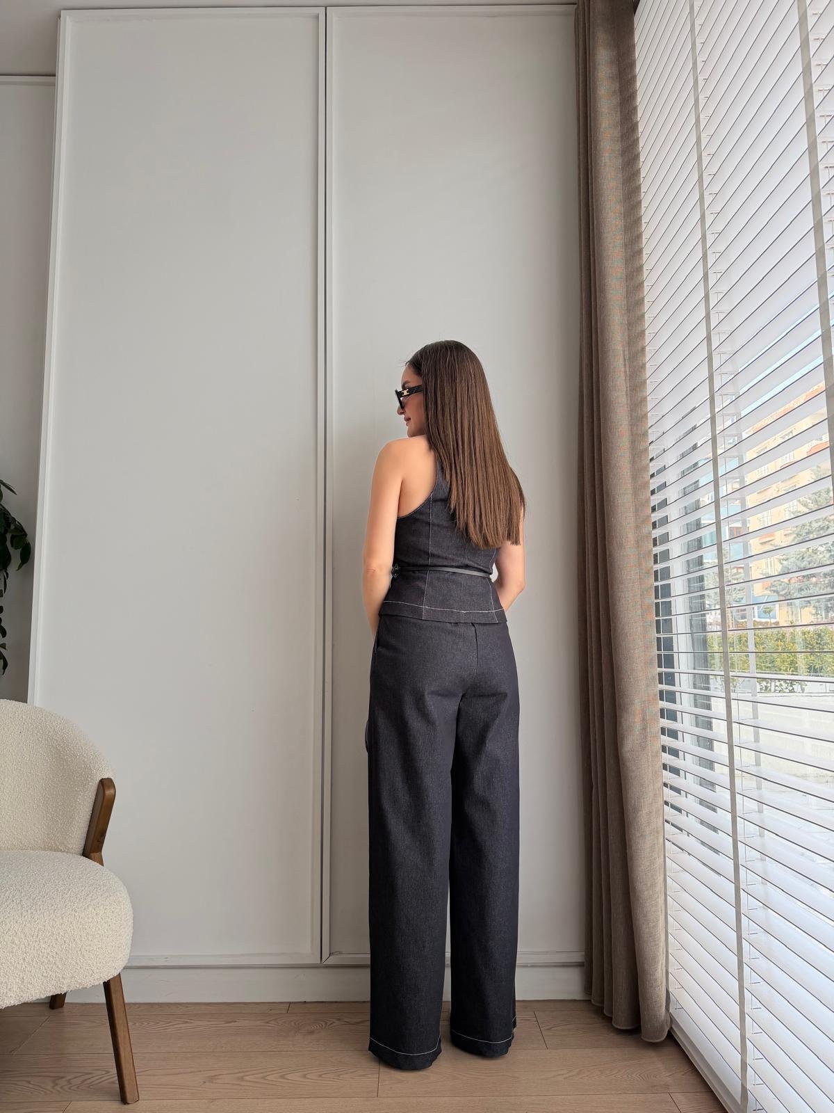 Lacivert Kemerli Yelek Pantolon Takım 8919