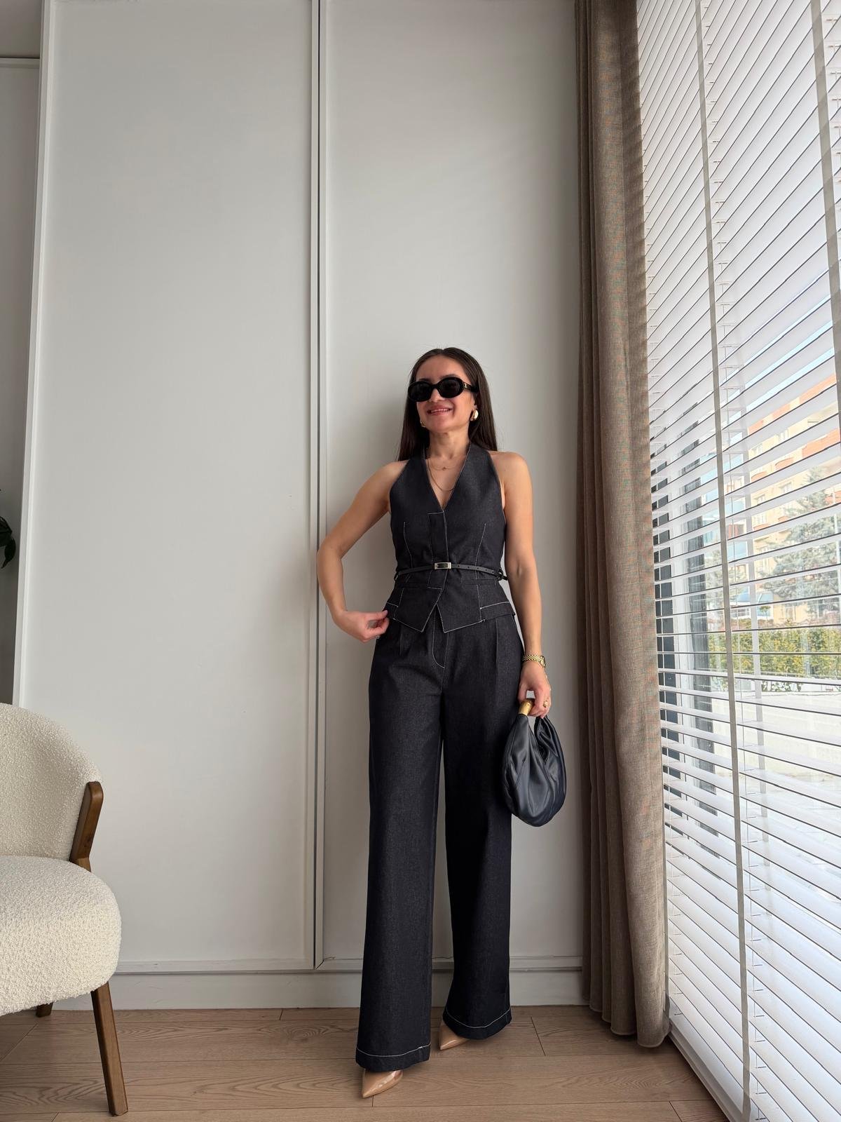 Lacivert Kemerli Yelek Pantolon Takım 8919