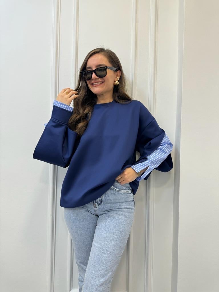 Lacivert Kol Gömlek Detaylı Sweatshirt 2842