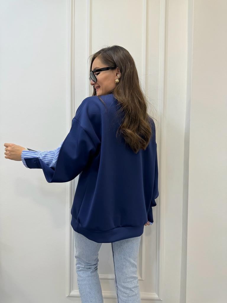Lacivert Kol Gömlek Detaylı Sweatshirt 2842
