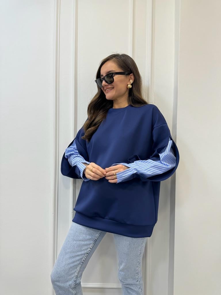 Lacivert Kol Gömlek Detaylı Sweatshirt 2842