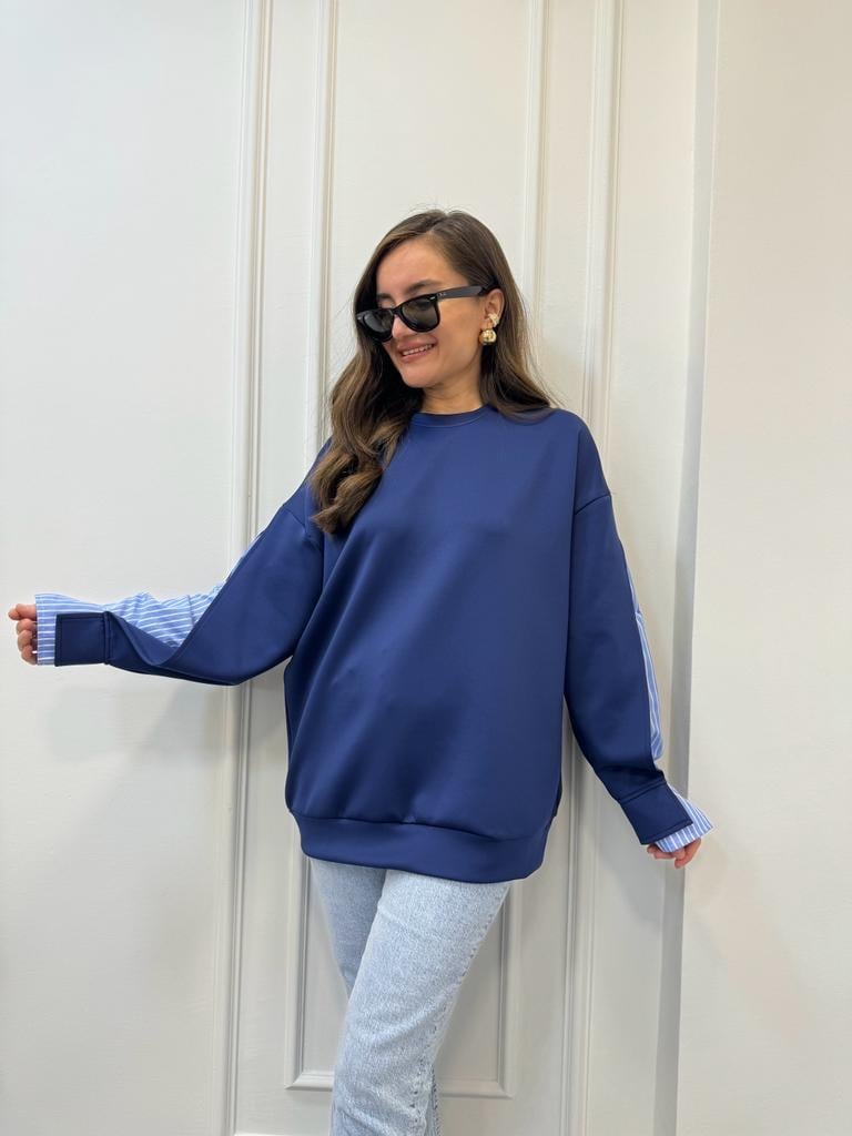 Lacivert Kol Gömlek Detaylı Sweatshirt 2842