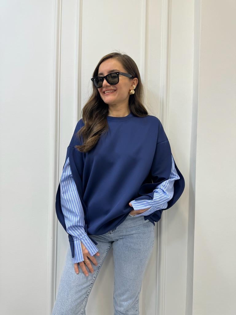 Lacivert Kol Gömlek Detaylı Sweatshirt 2842