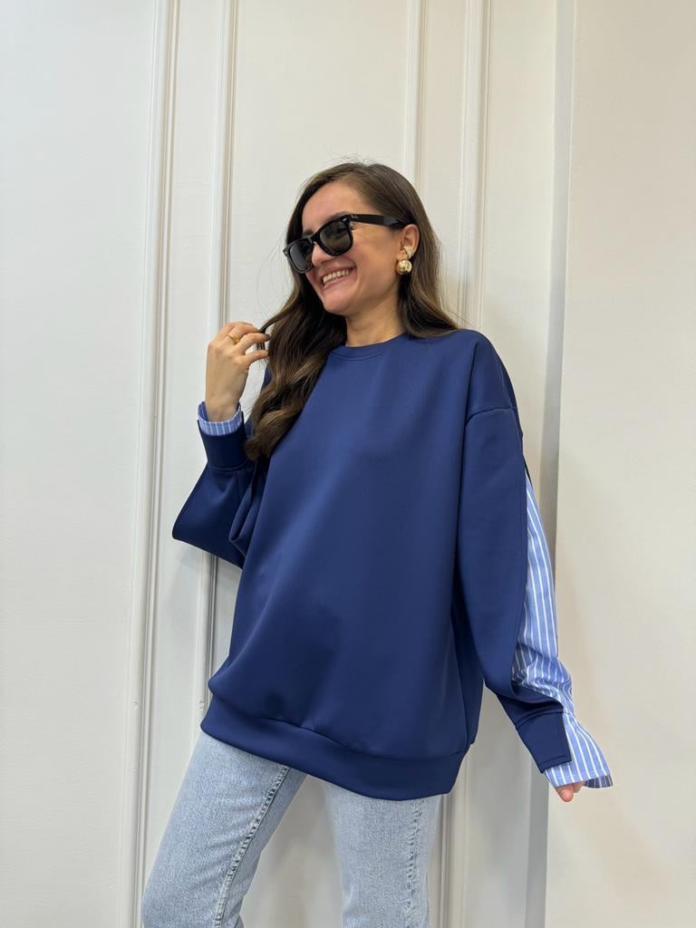 Lacivert Kol Gömlek Detaylı Sweatshirt 2842