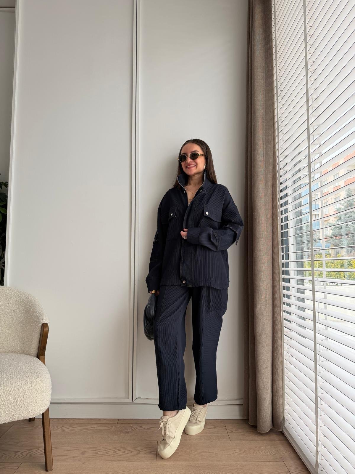 Lacivert Kot Garnili Ceket Pantolon Takım 3720