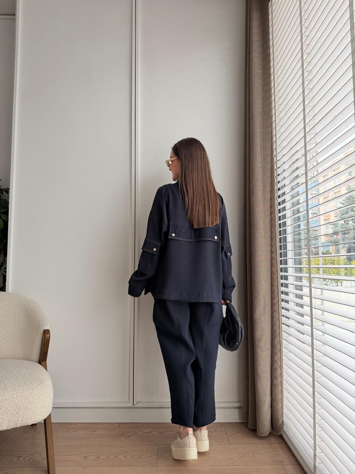 Lacivert Kot Garnili Ceket Pantolon Takım 3720