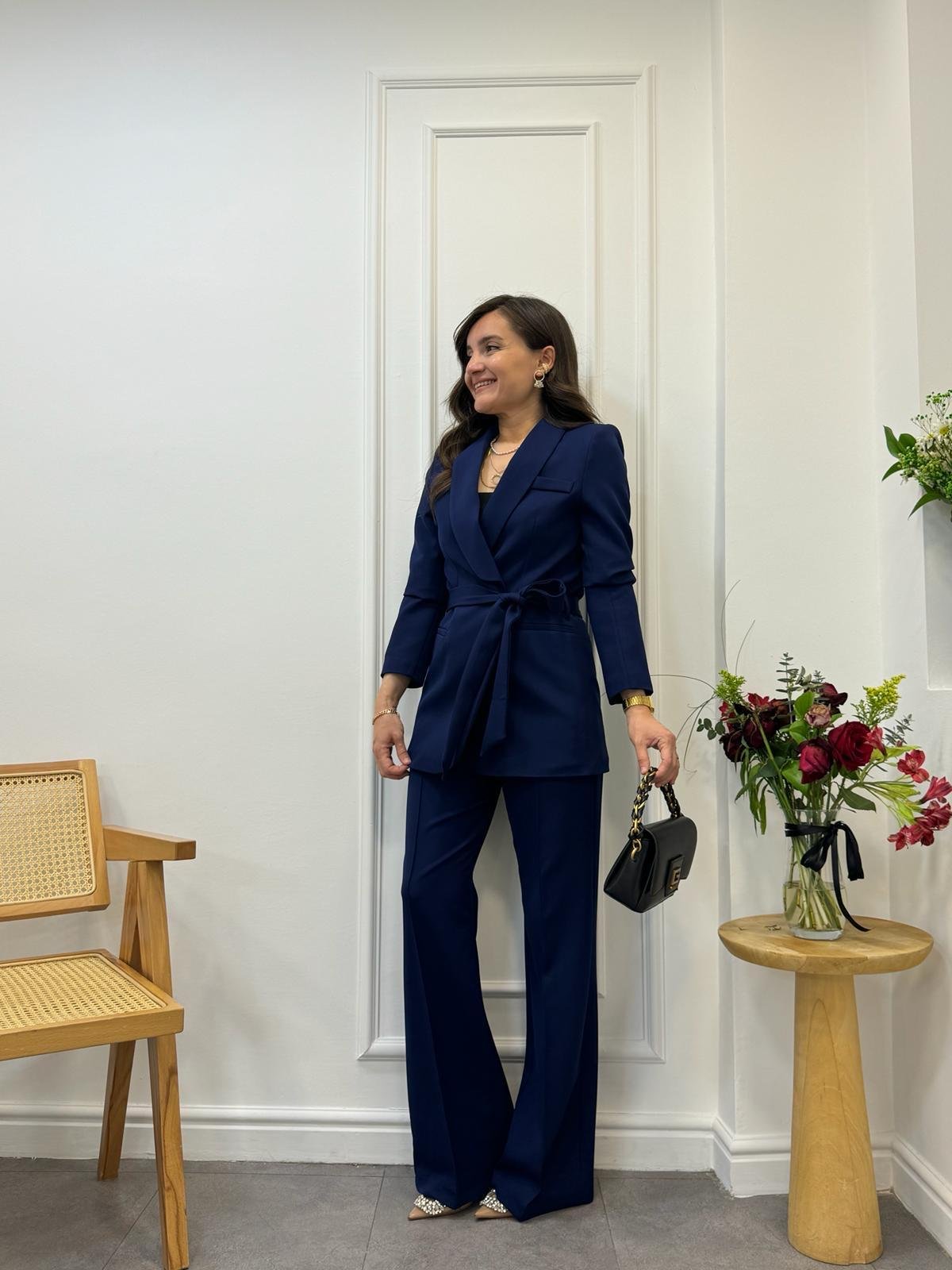 Lacivert Kuşaklı Blazer Pantolon Takım 3058