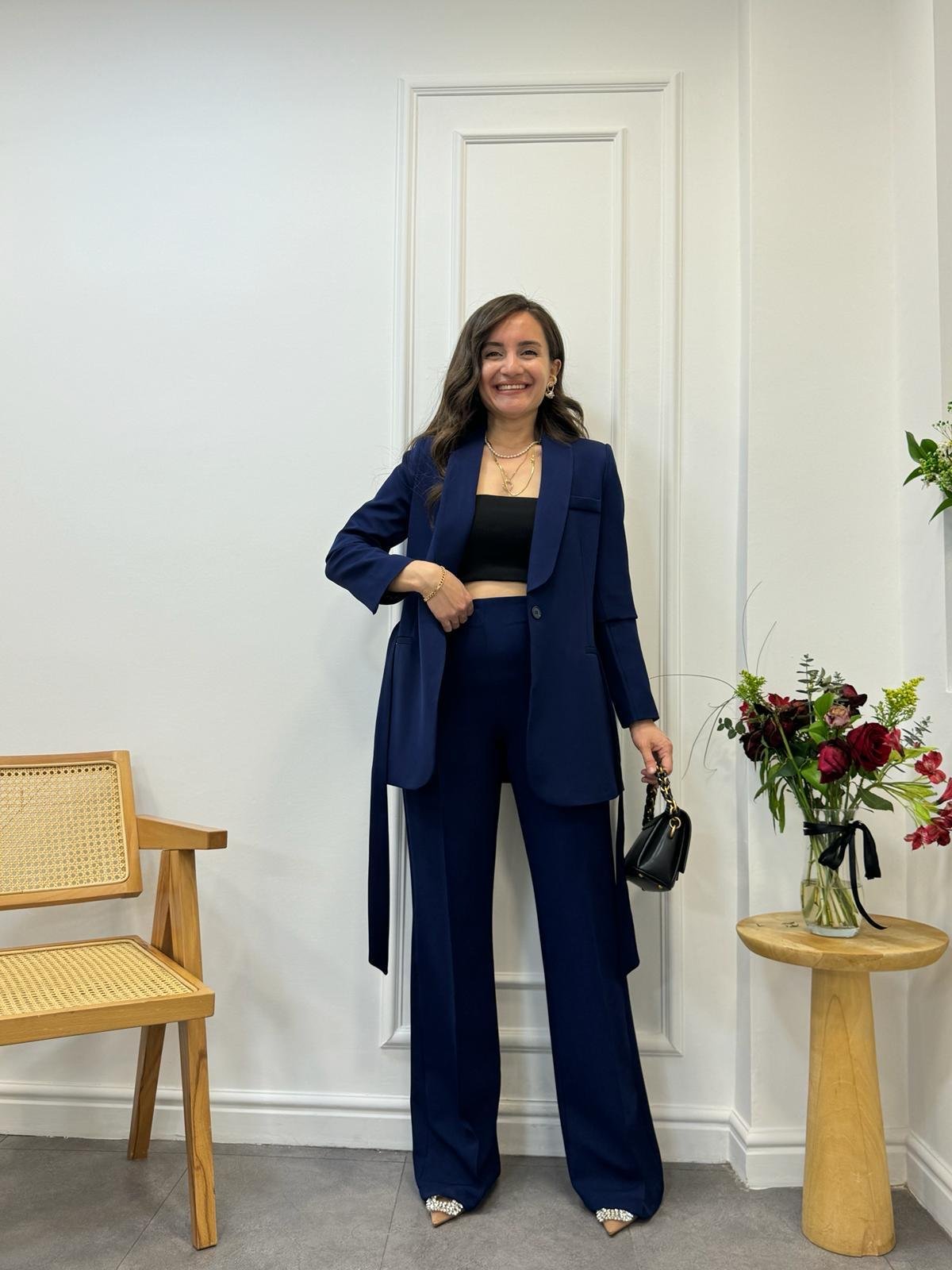 Lacivert Kuşaklı Blazer Pantolon Takım 3058