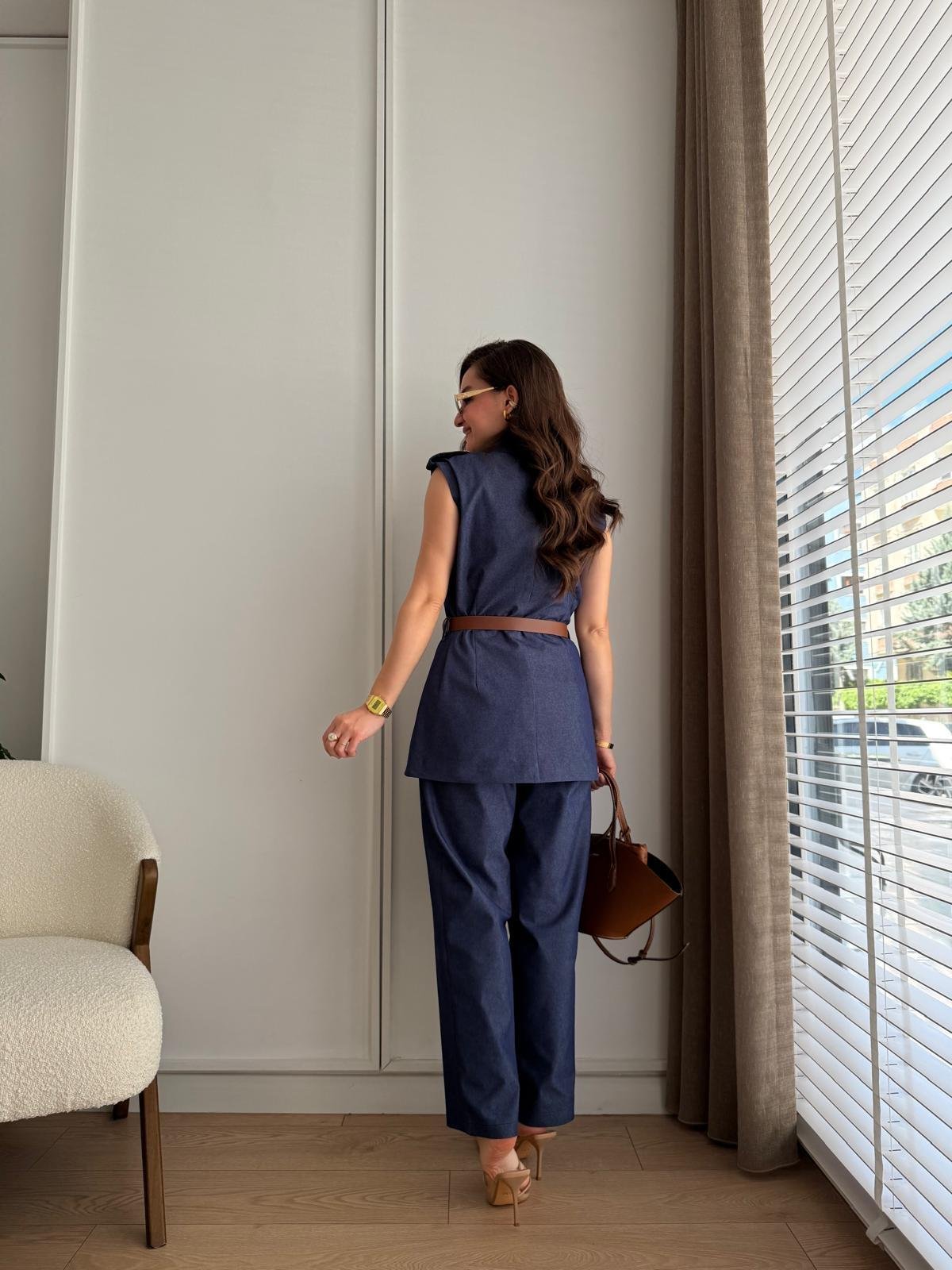 Lacivert Lüx Kalite Kemerli Yelek Pantolon Takım 9204