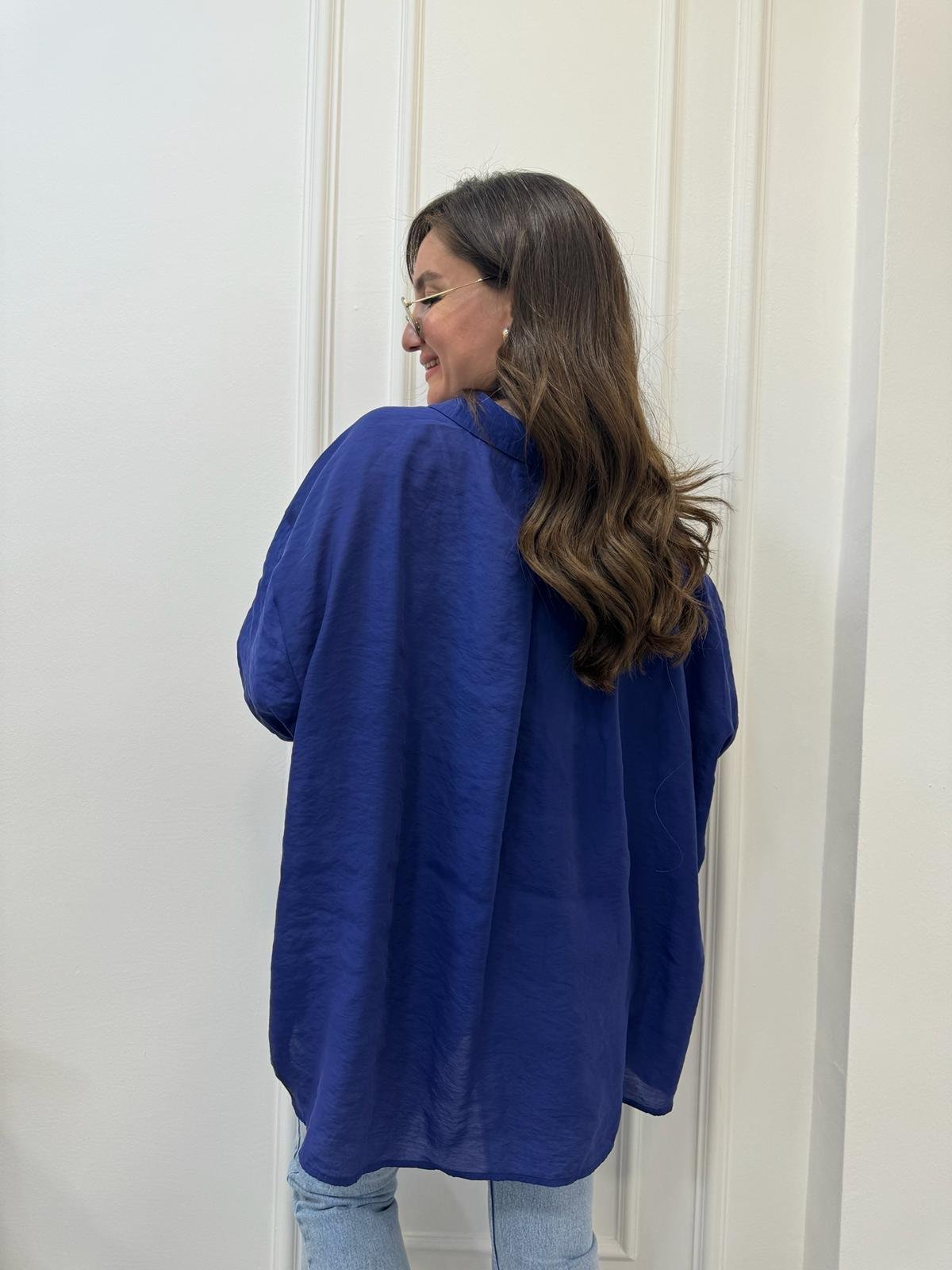 Lacivert Lüx Kalite Oversize Gömlek 4612