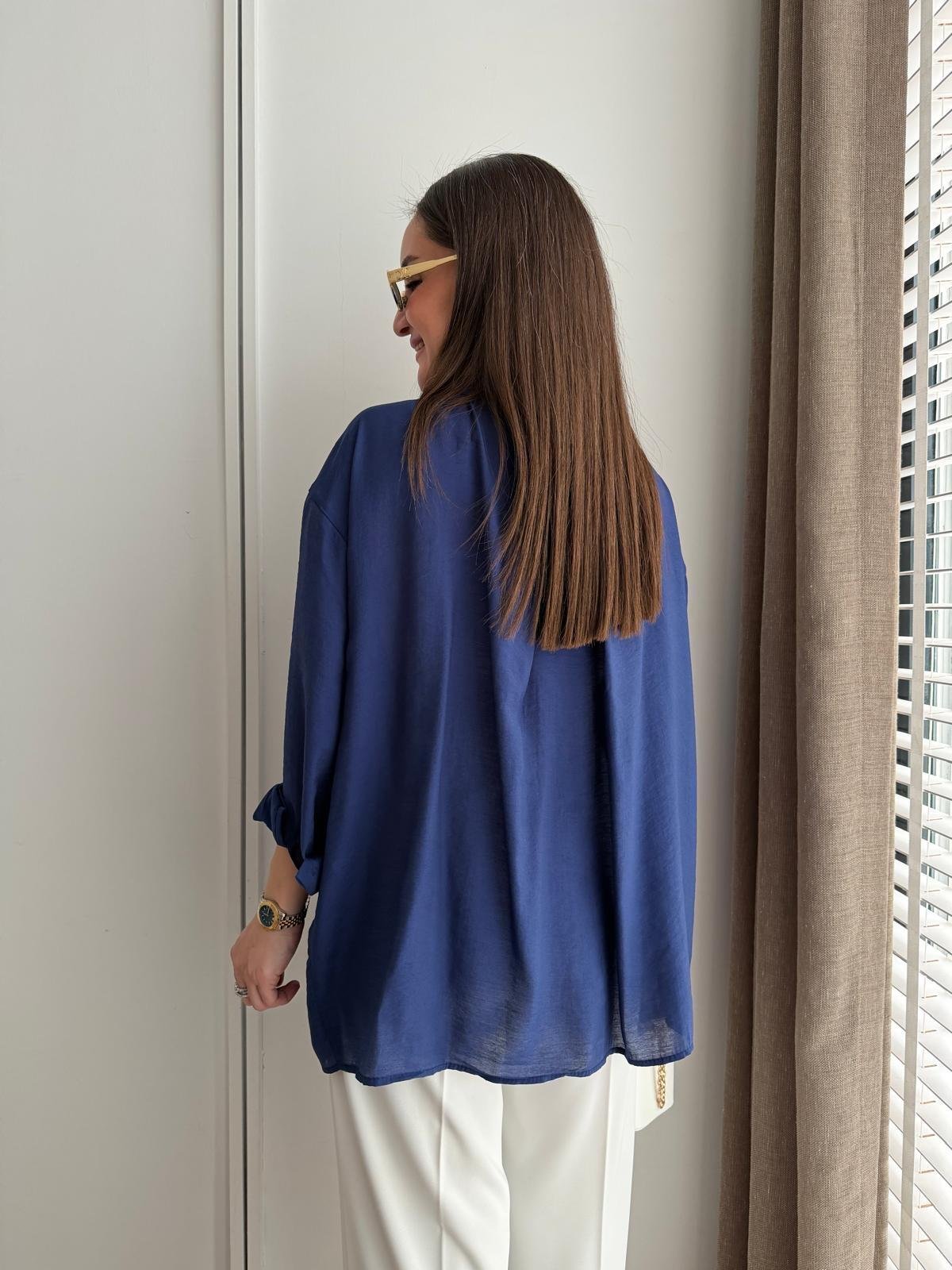 Lacivert Lüx Kalite Oversize Gömlek 4612