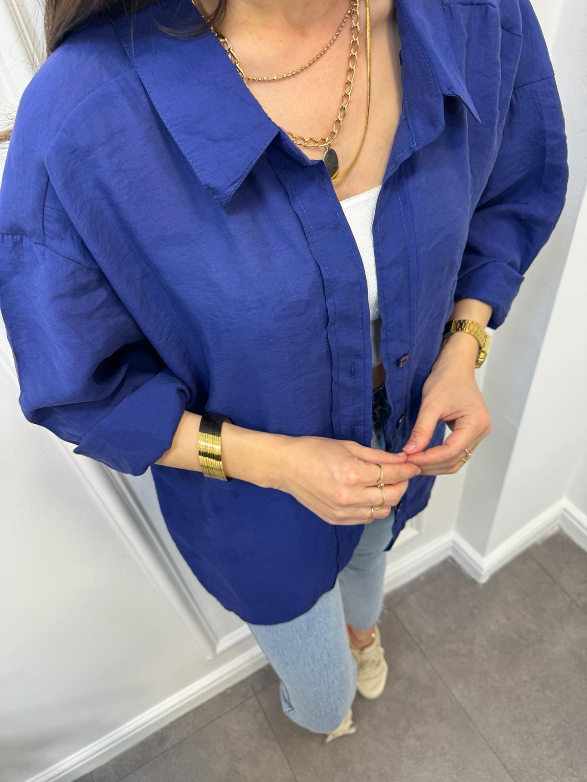 Lacivert Lüx Kalite Oversize Gömlek 4612