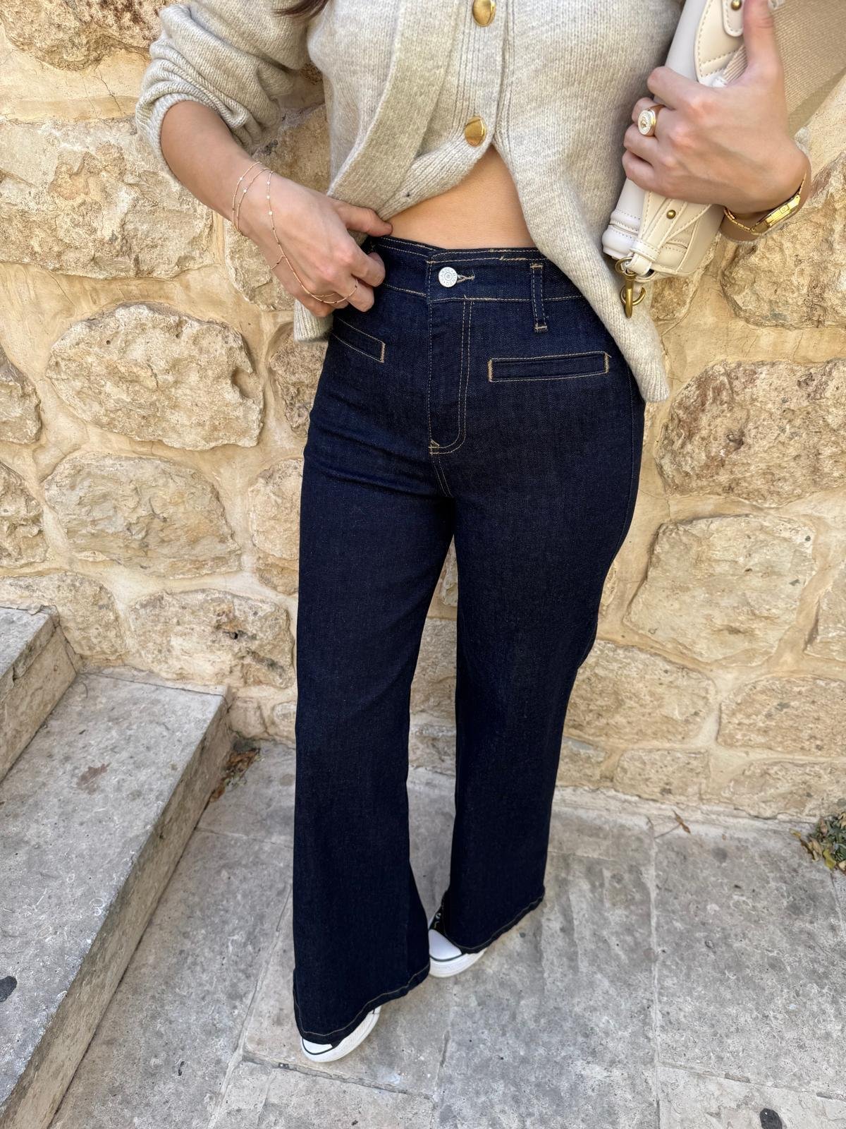 Lacivert Ön Cep Detaylı Geniş Paça Jean 3970
