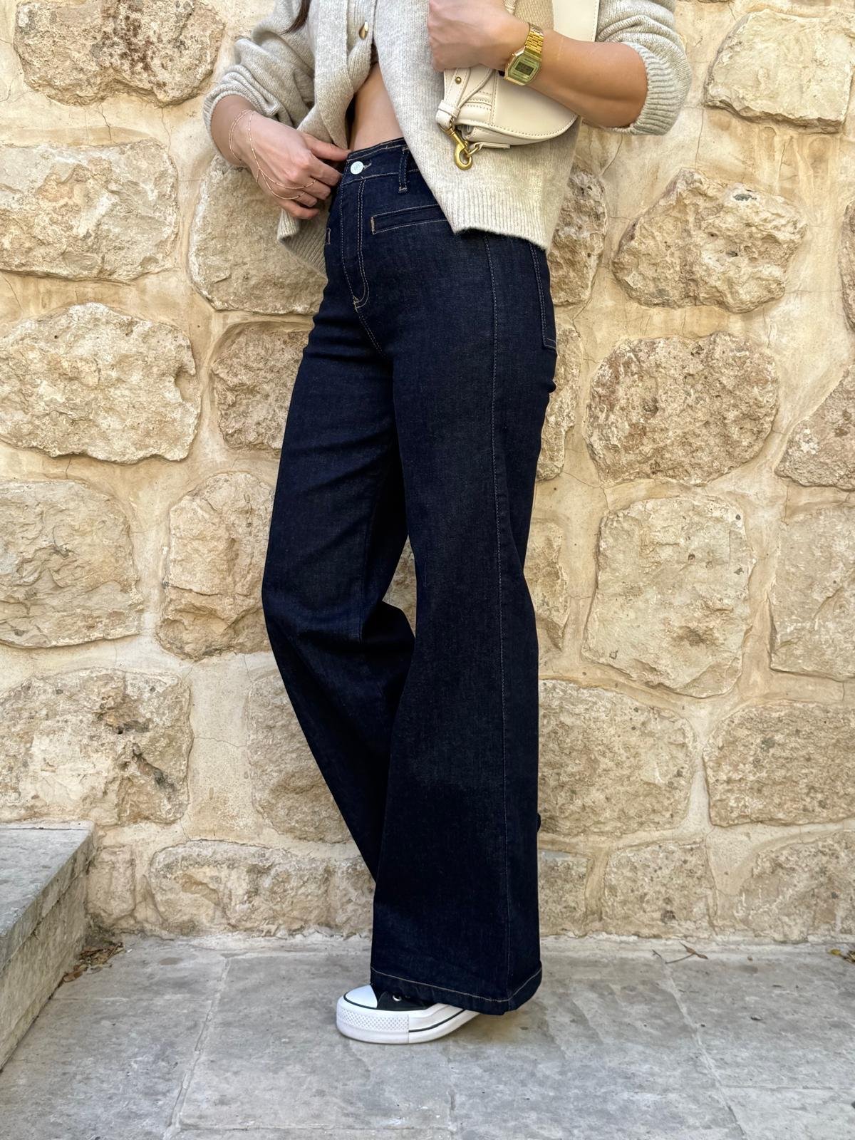 Lacivert Ön Cep Detaylı Geniş Paça Jean 3970