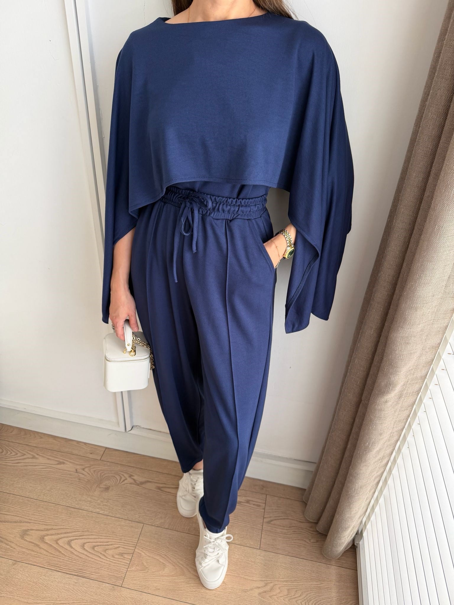 Lacivert Pelerin Detaylı Bluz Pantolon Takım 4143