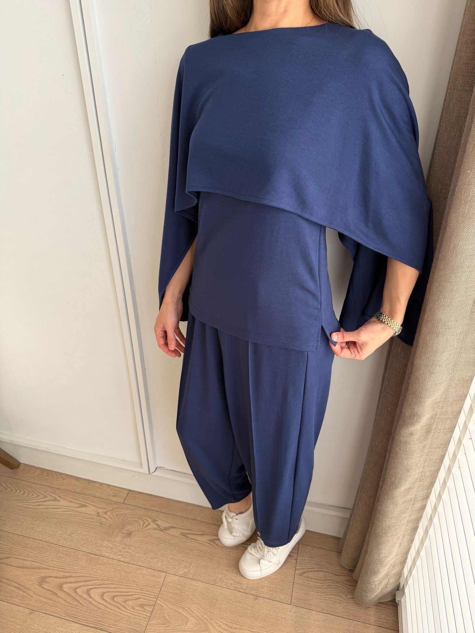 Lacivert Pelerin Detaylı Bluz Pantolon Takım 4143