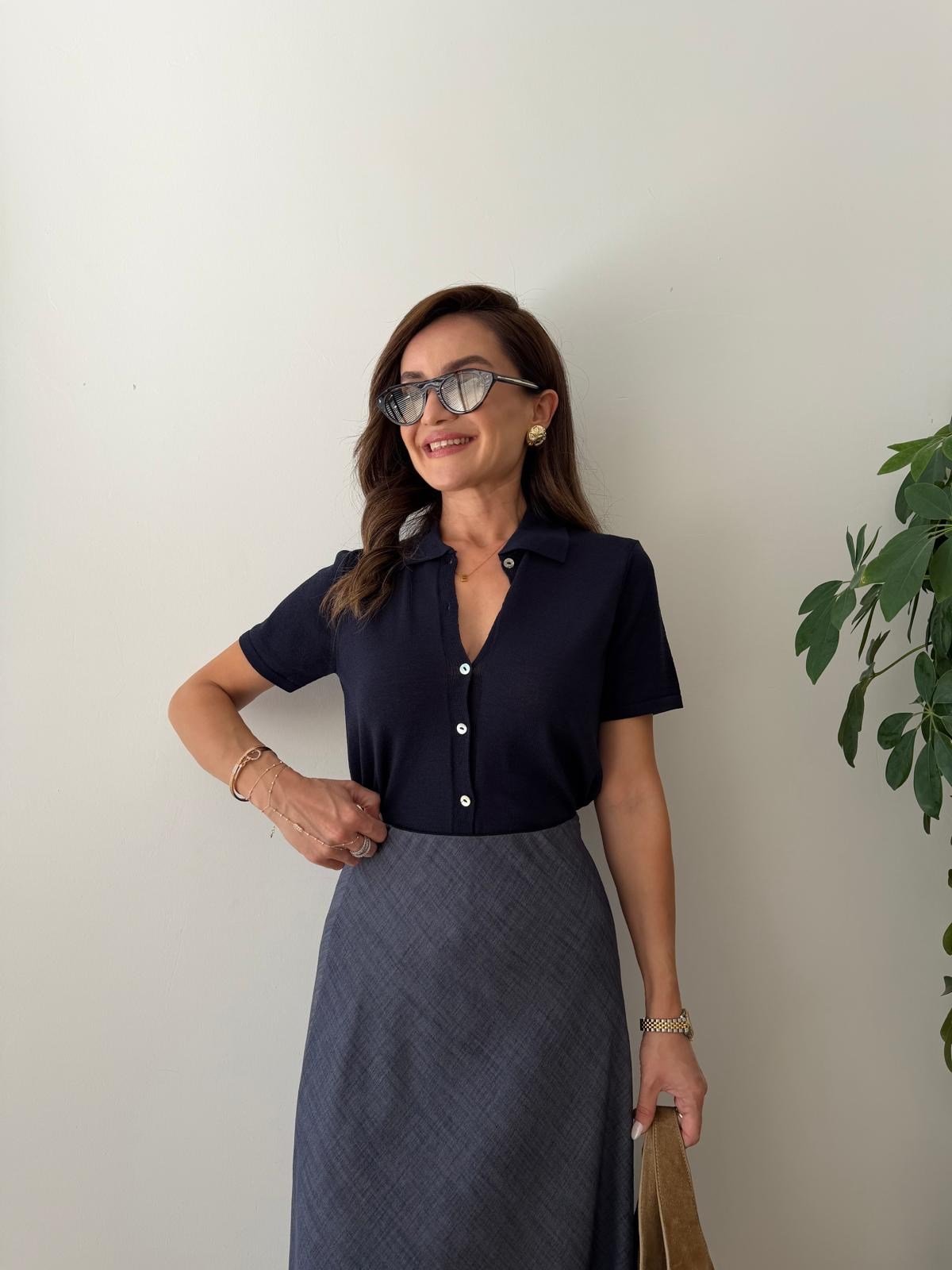 Lacivert Polo Yaka Triko Hırka 5482
