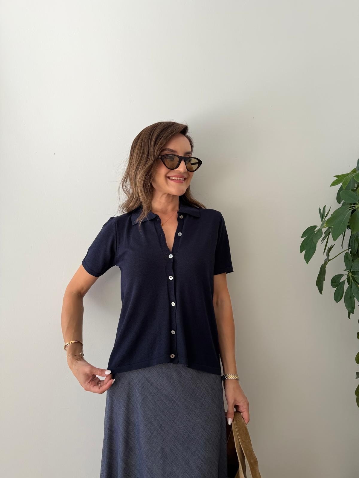 Lacivert Polo Yaka Triko Hırka 5482