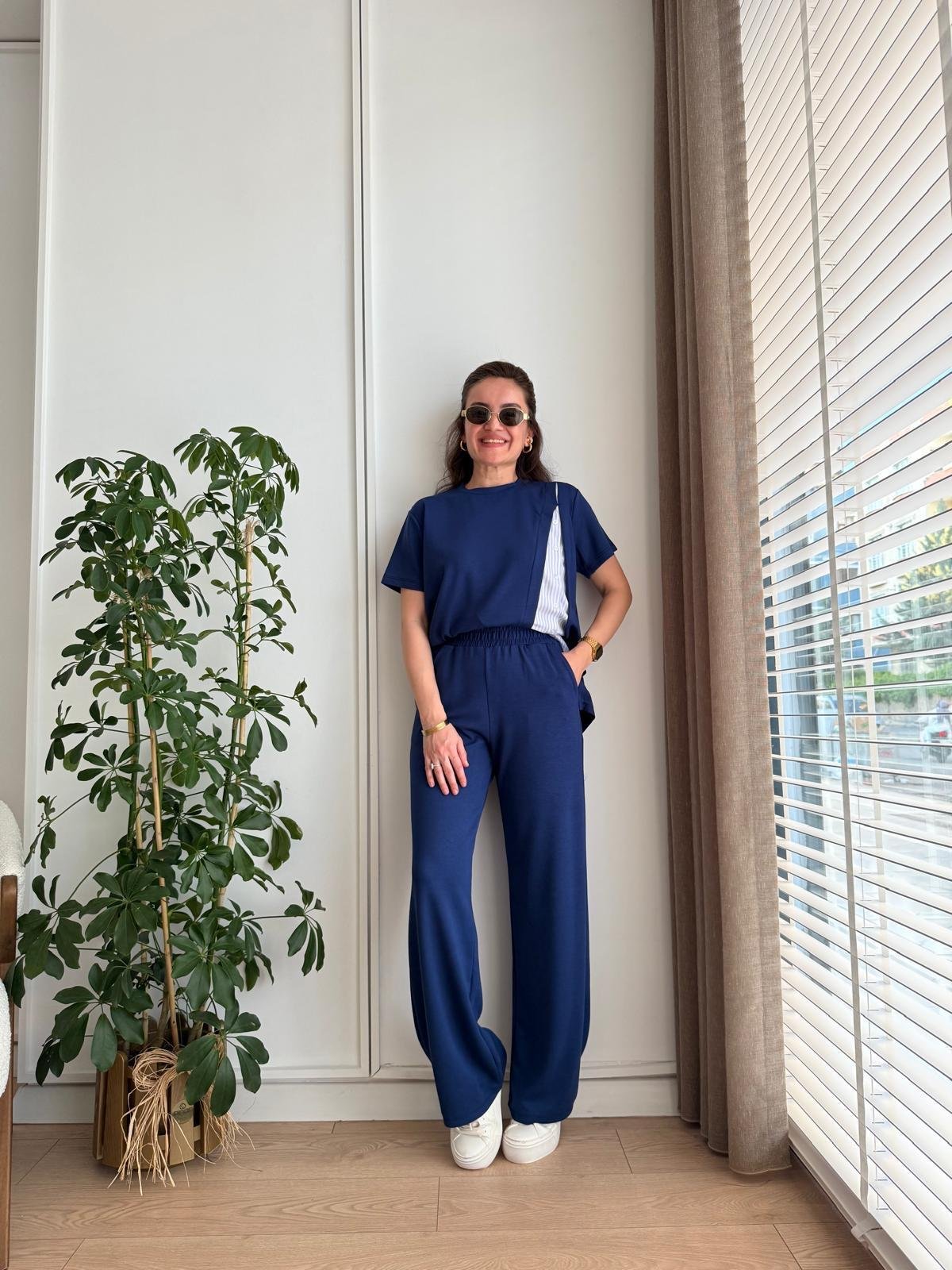 Lacivert Poplin Düğme Detaylı Takım 2222